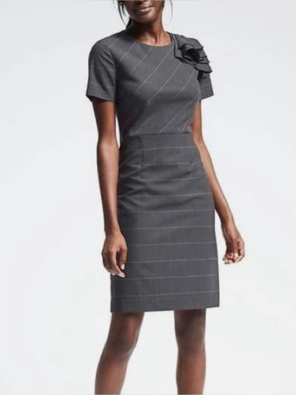 Banana Republic Gray Windowpane Dress